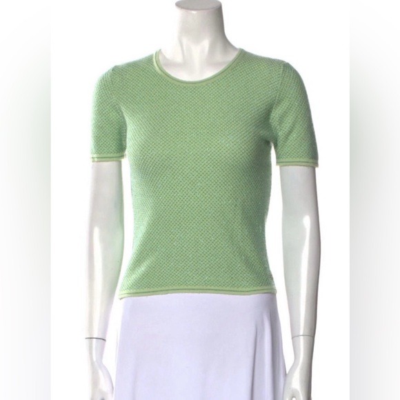 CHANEL Tops - Chanel Cashmere Vintage Light Green/Teal Thread 🧵 Short-Sleeve Knit Top